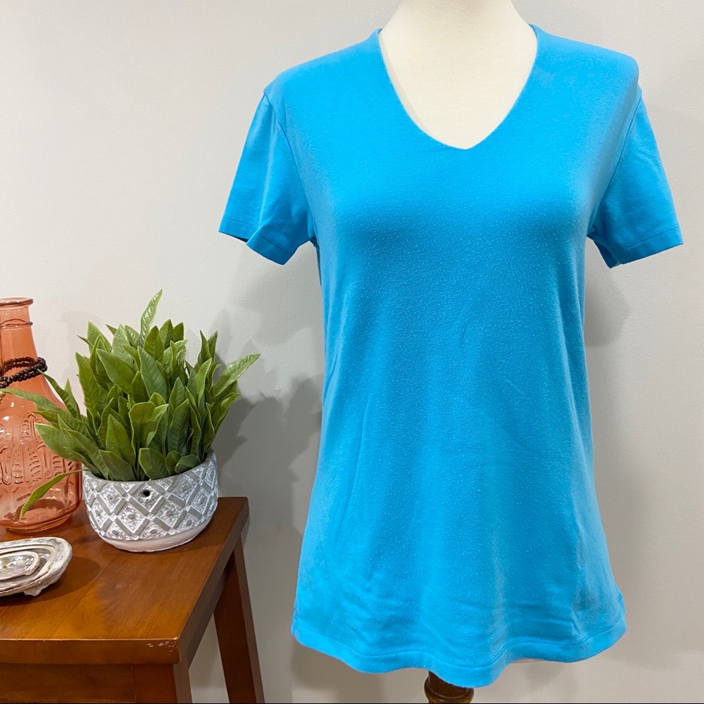 Orvis Blue V-neck Perfect Fit Tee Size Small
